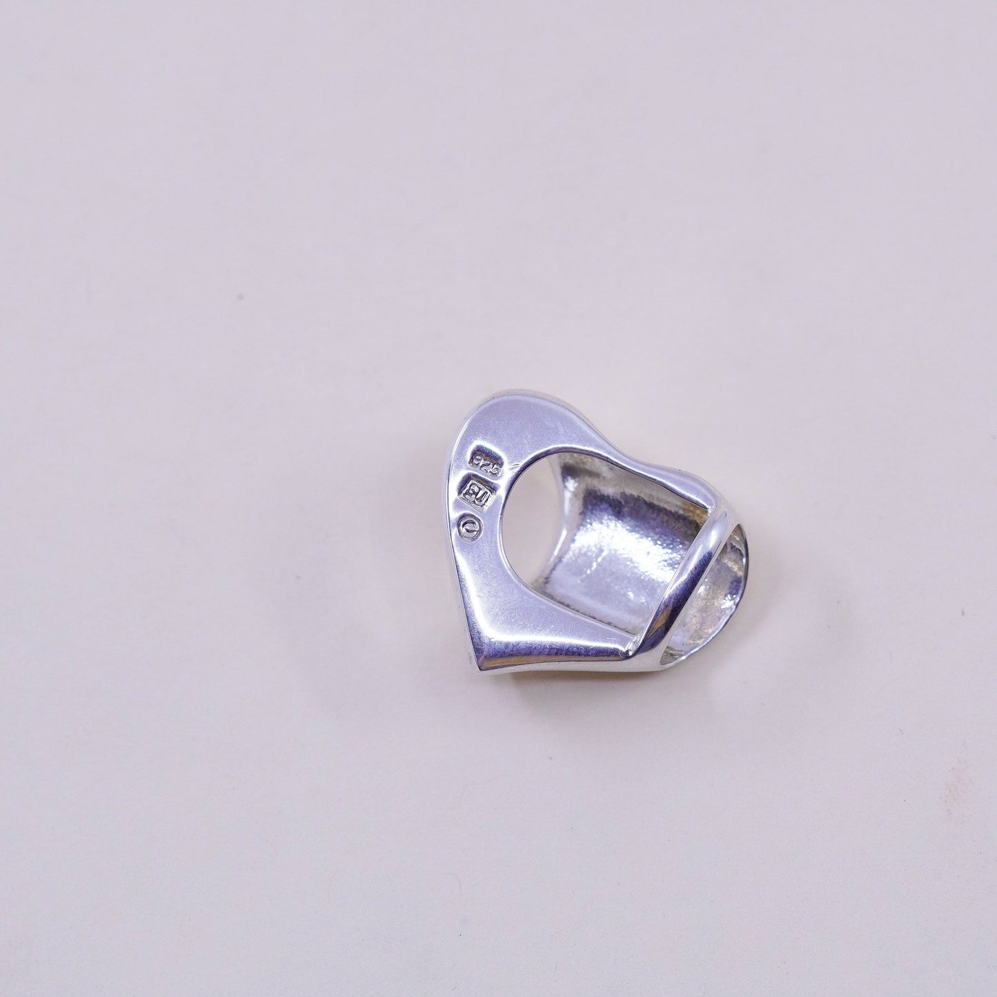 Vintage sterling silver handmade pendant, modern 925 heart