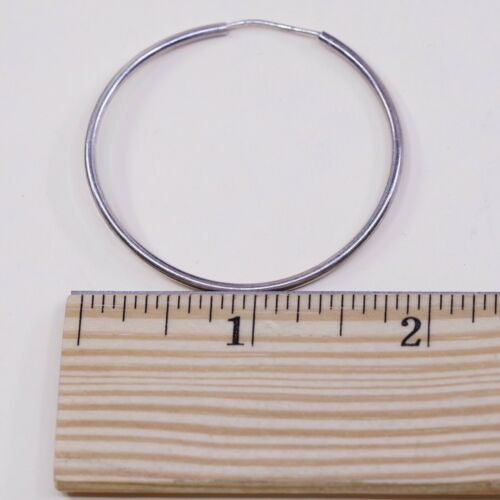 1.75”, Vtg 925 Sterling Silver Handmade Hollow Modernist Huggie Hoop Earrings