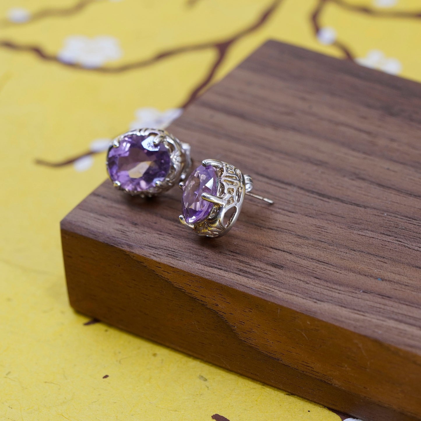 Vintage OTC Sterling silver handmade earrings, 925 amethyst studs