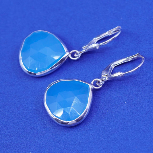 Sterling 925 silver handmade earrings with teardrop blue Chalcedony Dangles