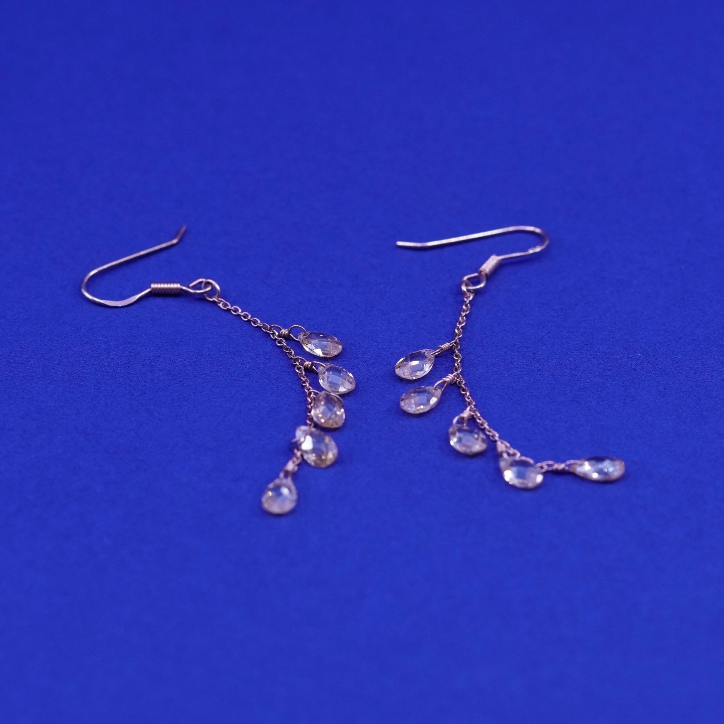 vermeil rose gold Sterling 925 silver earrings with cluster teardrop crystals