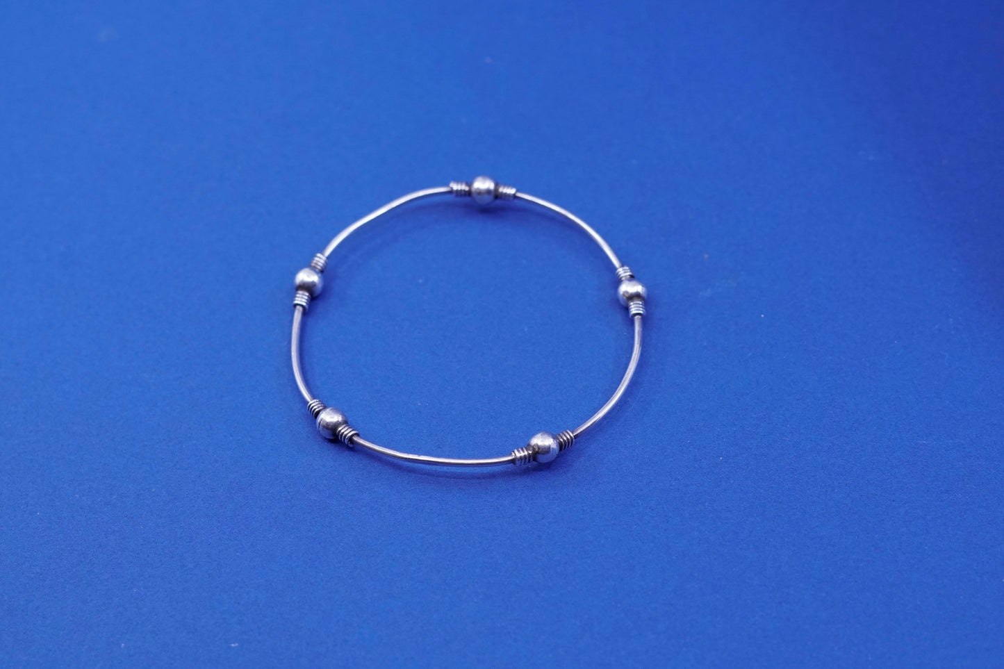 7.5”, vintage sterling silver handmade bracelet, 925 beaded bangle