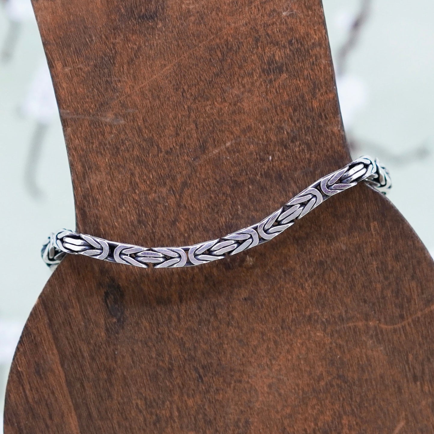 6.25”, Sterling silver handmade bracelet, square 925 Byzantine, birdcage chain