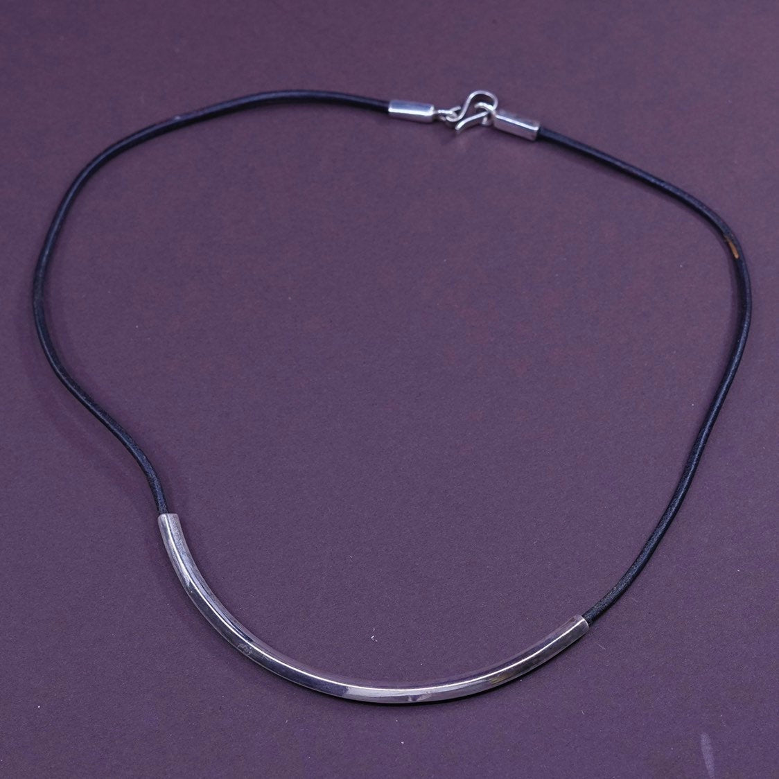 18", Southwestern Sterling silver necklace, 925 bar pendant w/ leather chain