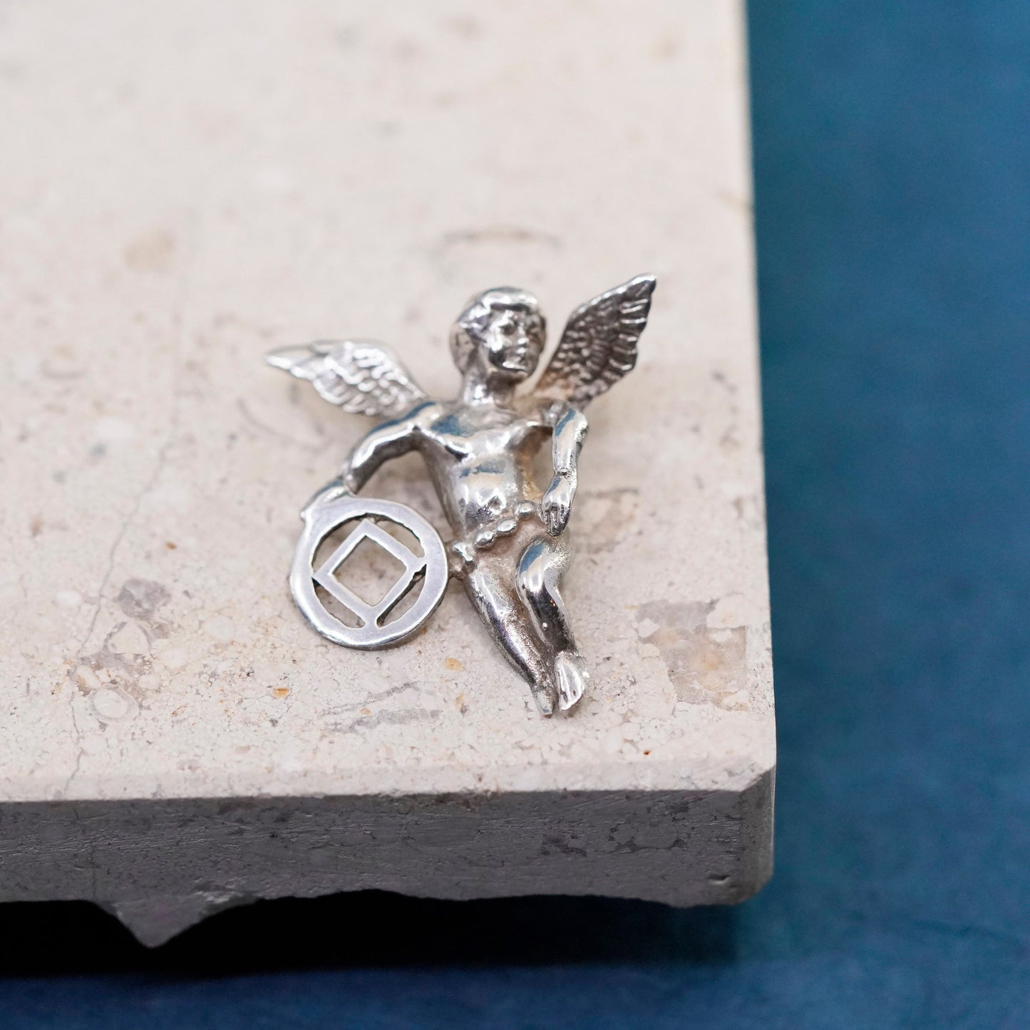 Vintage sterling silver handmade pendant, 925 angel, Jupiter charm