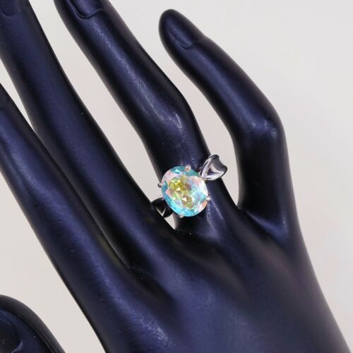 Sz 6, Sterling Silver Ring, 925 Silver Engagement Ring W/ blue Swarovski Crystal