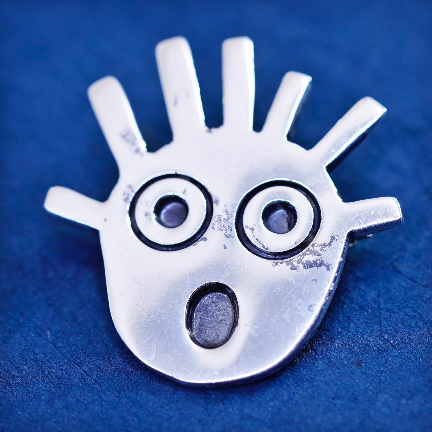 Vintage Mexico Sterling silver handmade brooch, 925 comedy face pin pendant