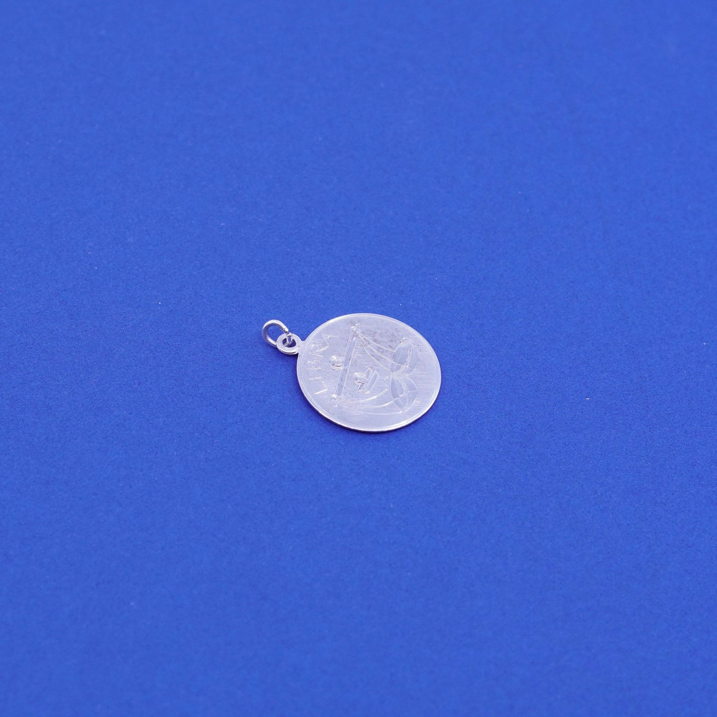 Vintage sterling silver handmade pendant, 925 charm engraved “Libra”