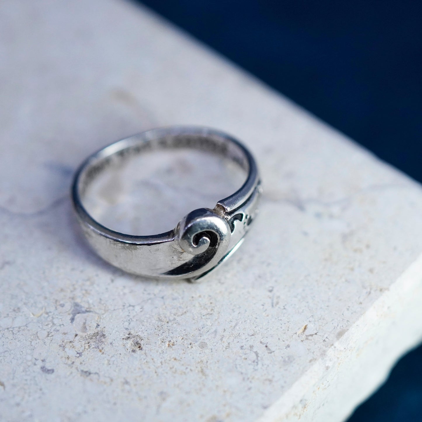 Size 7.5, vintage sterling silver ring, 925 band with footprint I carry you