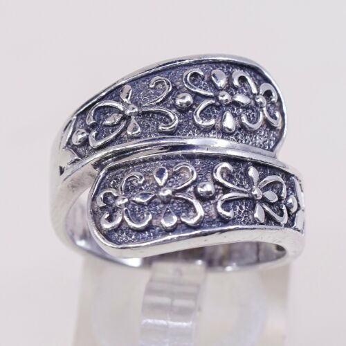 Size 7, Vtg Sterling Silver Handmade Ring, 925 Band W/ Flower Floral Embossed