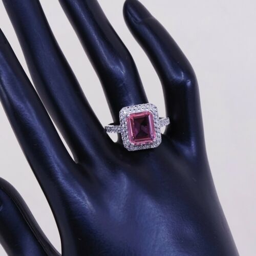 Sz 10.75, PJC Sterling Silver Handmade Ring, 925 Silver Band W/ Cluster Pink Cz