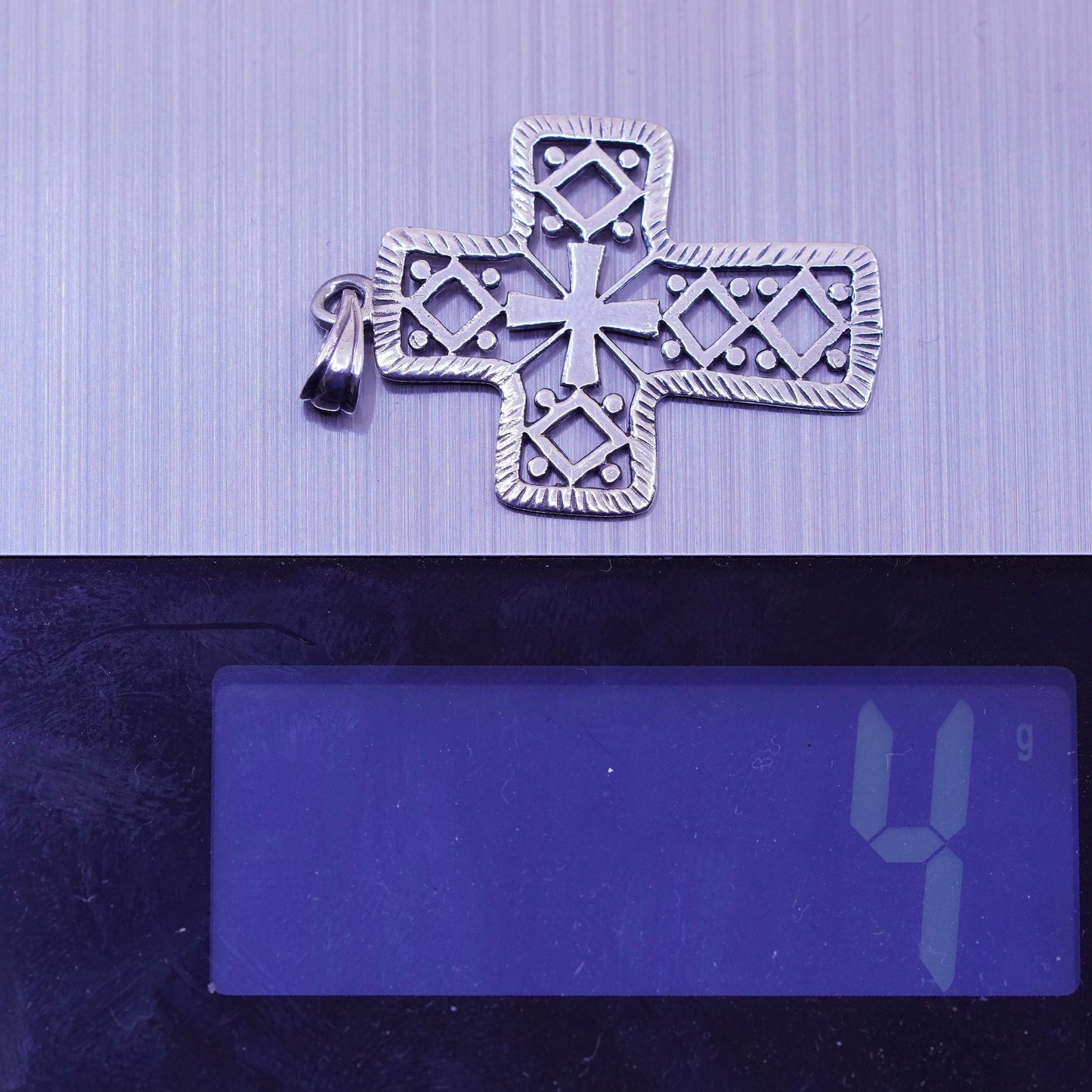 Vintage handmade Sterling silver pendant, 925 filigree cross