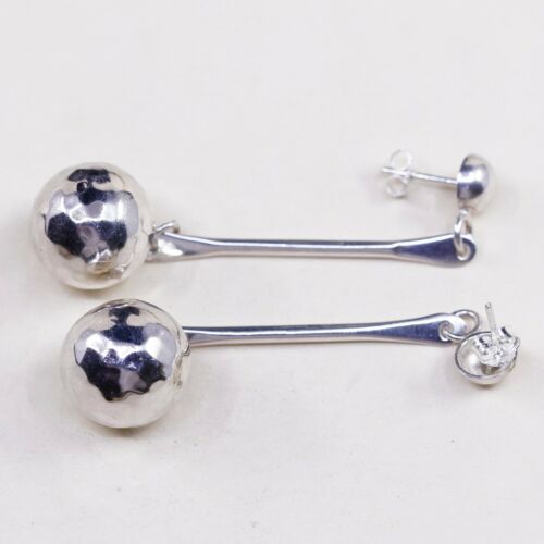 Vtg Mexico Sterling Silver Handmade Earrings, 925 Silver Studs W/ Beads Dangles