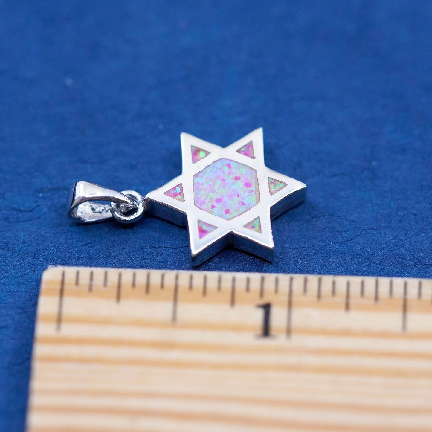 Vintage Sterling silver handmade pendant, 925 hexagram star opal charm