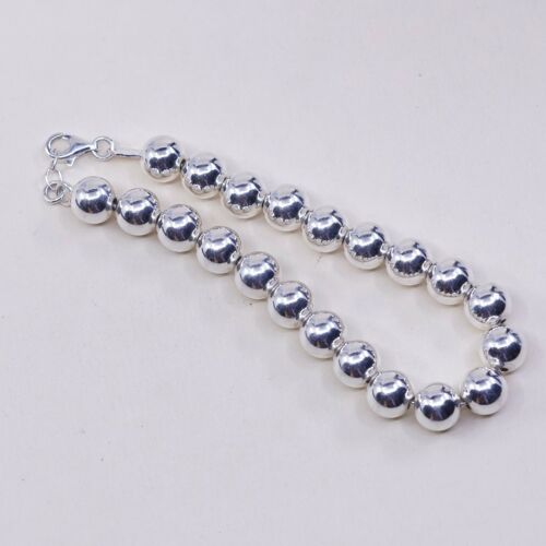 7”, 8mm, Dyadema Handmade Sterling Silver Bracelet W/ Beads, Stamped 925 Italy