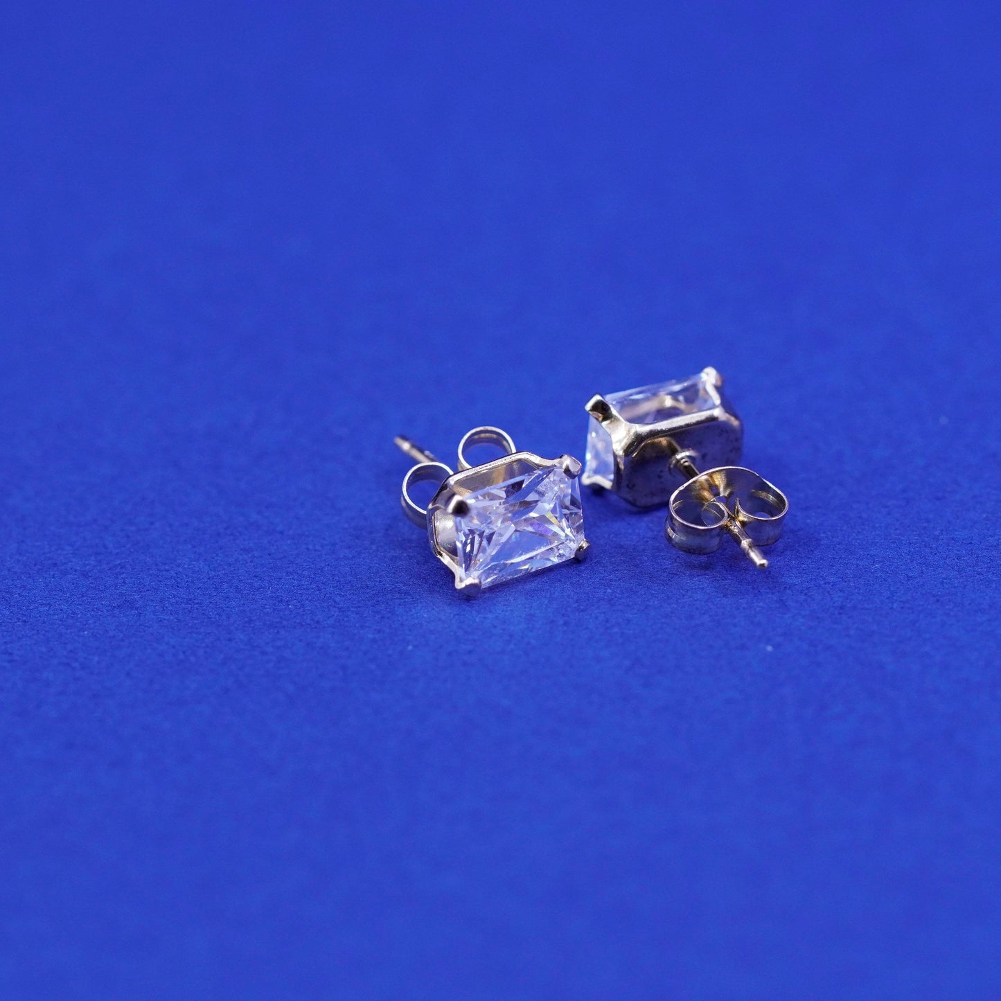 Vermeil gold over sterling silver earrings, 925 studs with Rectangular CZ