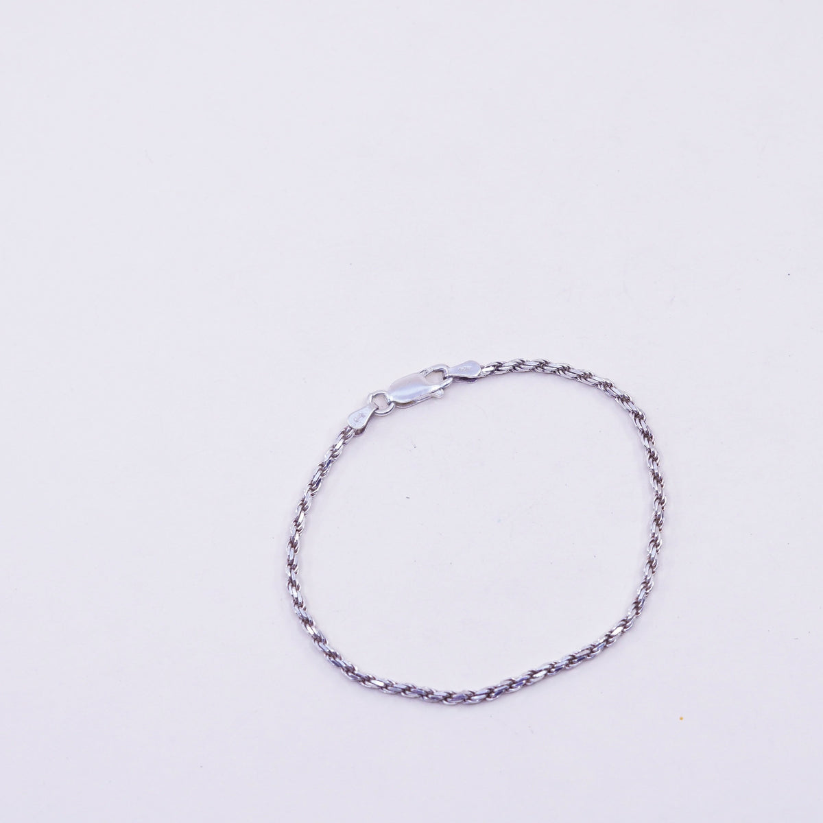 6.75”, 2mm, Vintage sterling silver bracelet, Italy made 925 rope chain