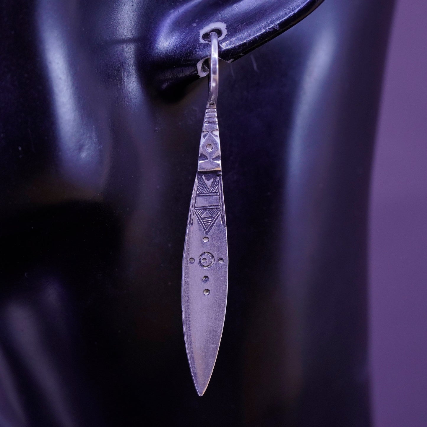 Native American Sterling 925 silver handmade extra long earrings