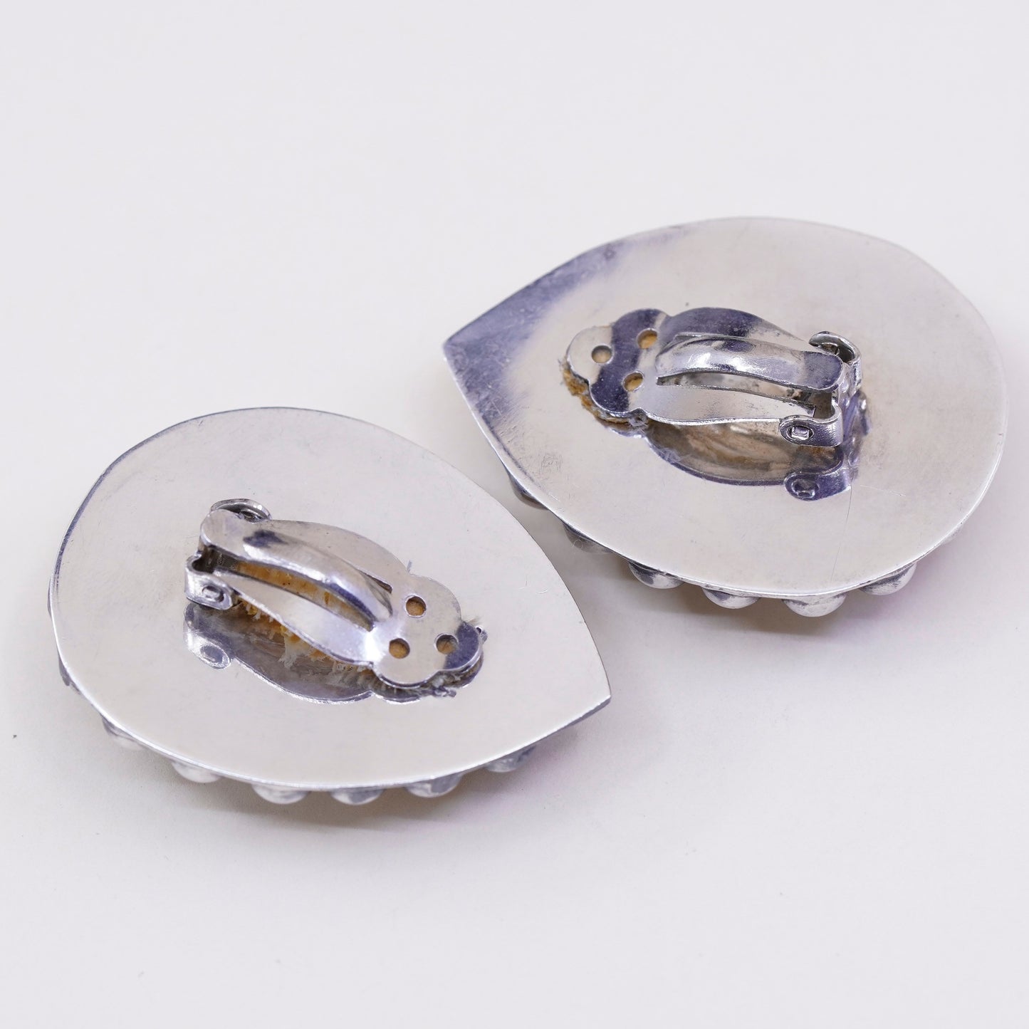 mexico Sterling 925 silver clip on earrings with teardrop obsidian and beads