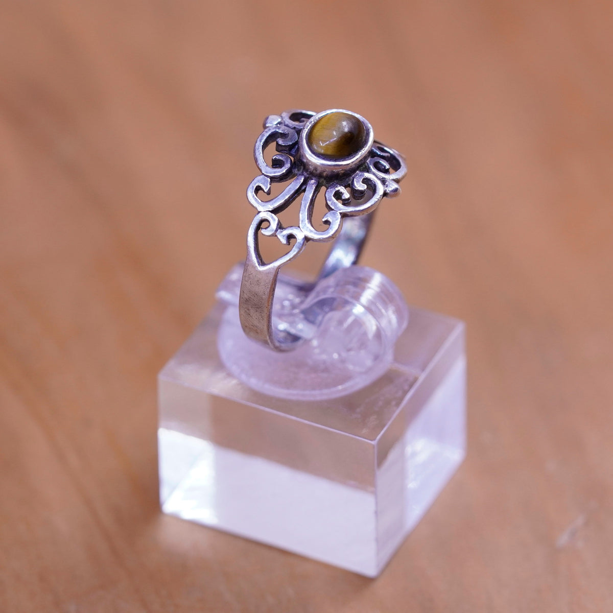 Size 7.5, vintage Sterling 925 silver handmade ring with golden tiger eye