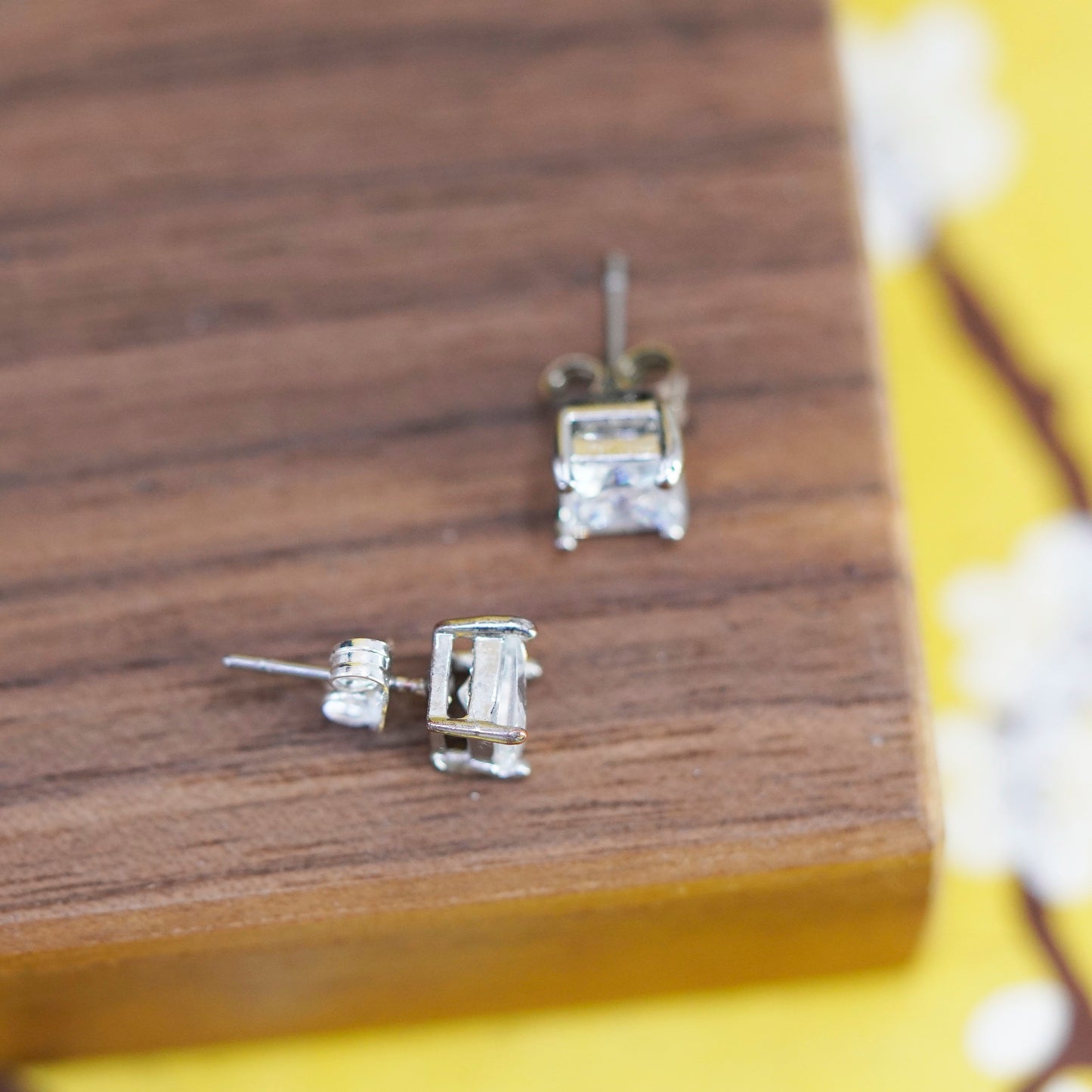 Vintage Sterling 925 silver clear studs, square earrings