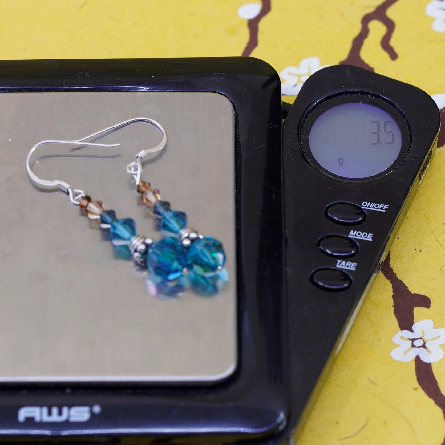 Vintage Sterling 925 silver handmade earrings with blue crystal dangles