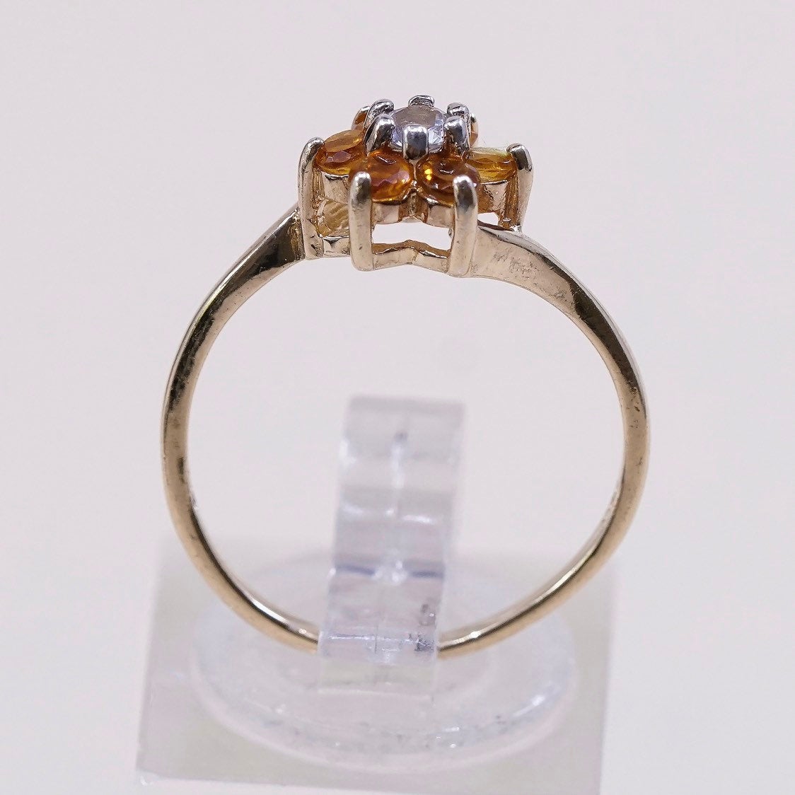 sz 7, Vermeil gold sterling silver citrine ring, 925 flower engagement ring