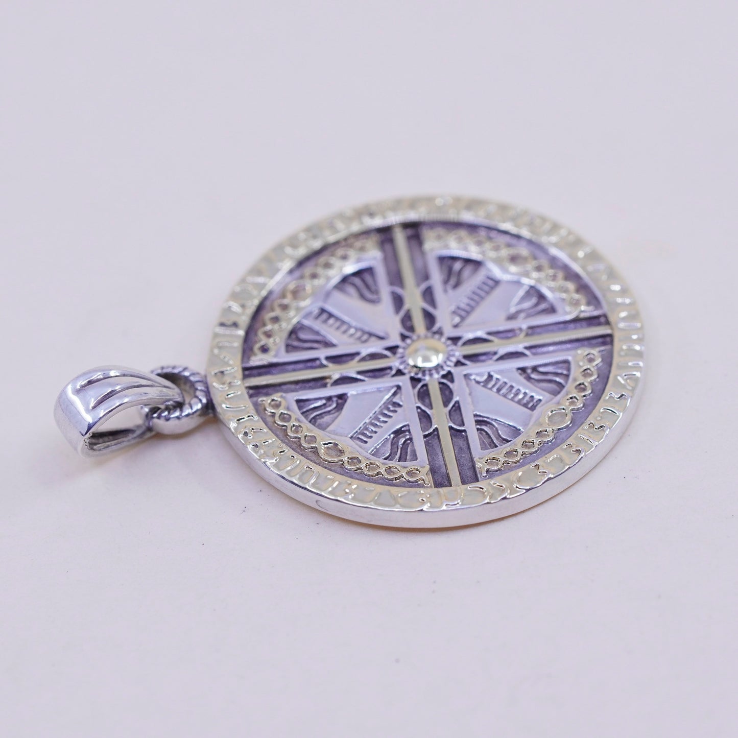two tone 14K gold filled sterling silver handmade pendant, 925 compass charm