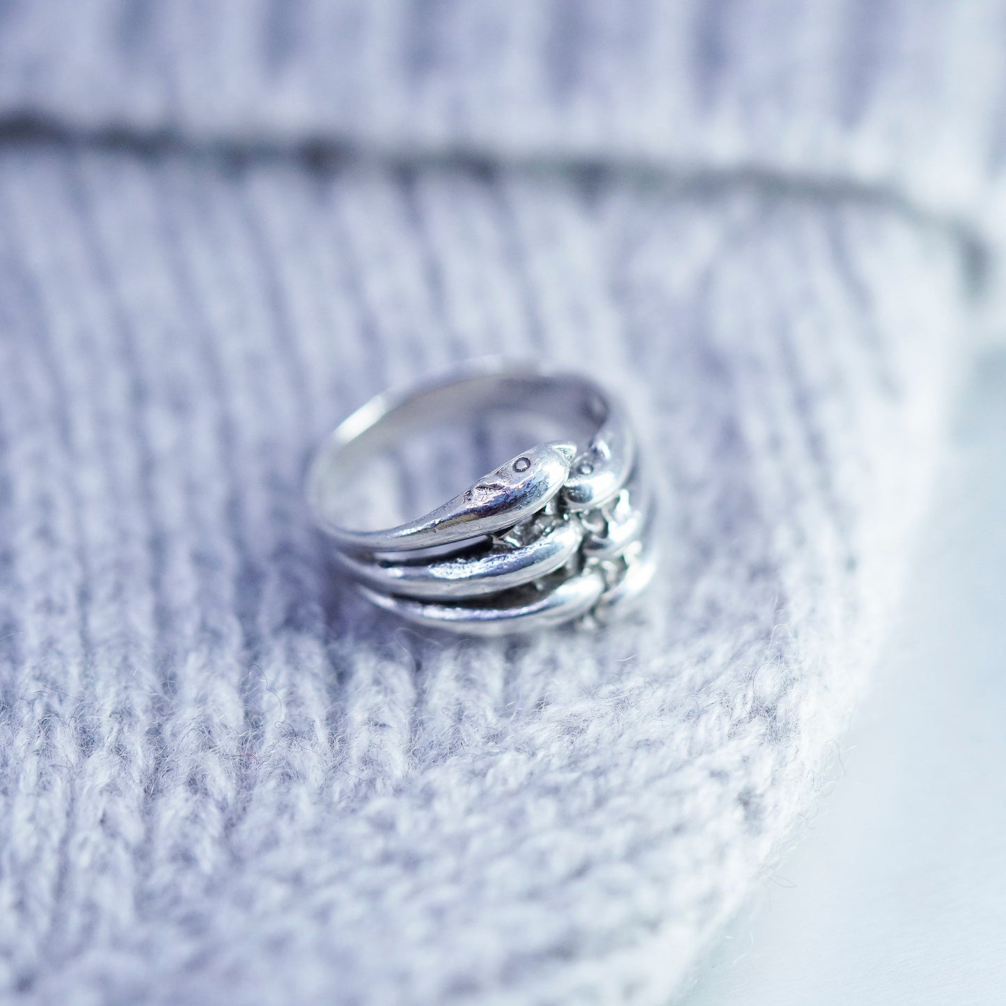 Size 6.25, vintage modern Sterling 925 silver handmade dolphin ring
