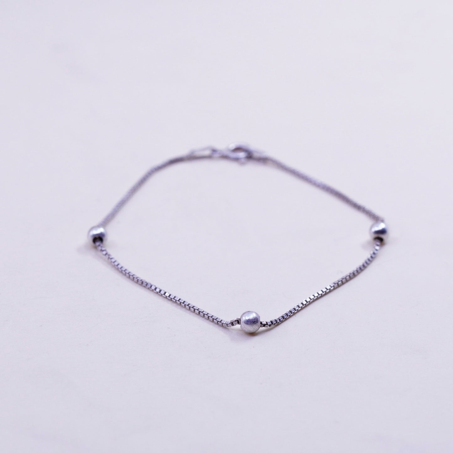 7.25”, 1mm, Vintage sterling silver bracelet, 925 snake chain with beads