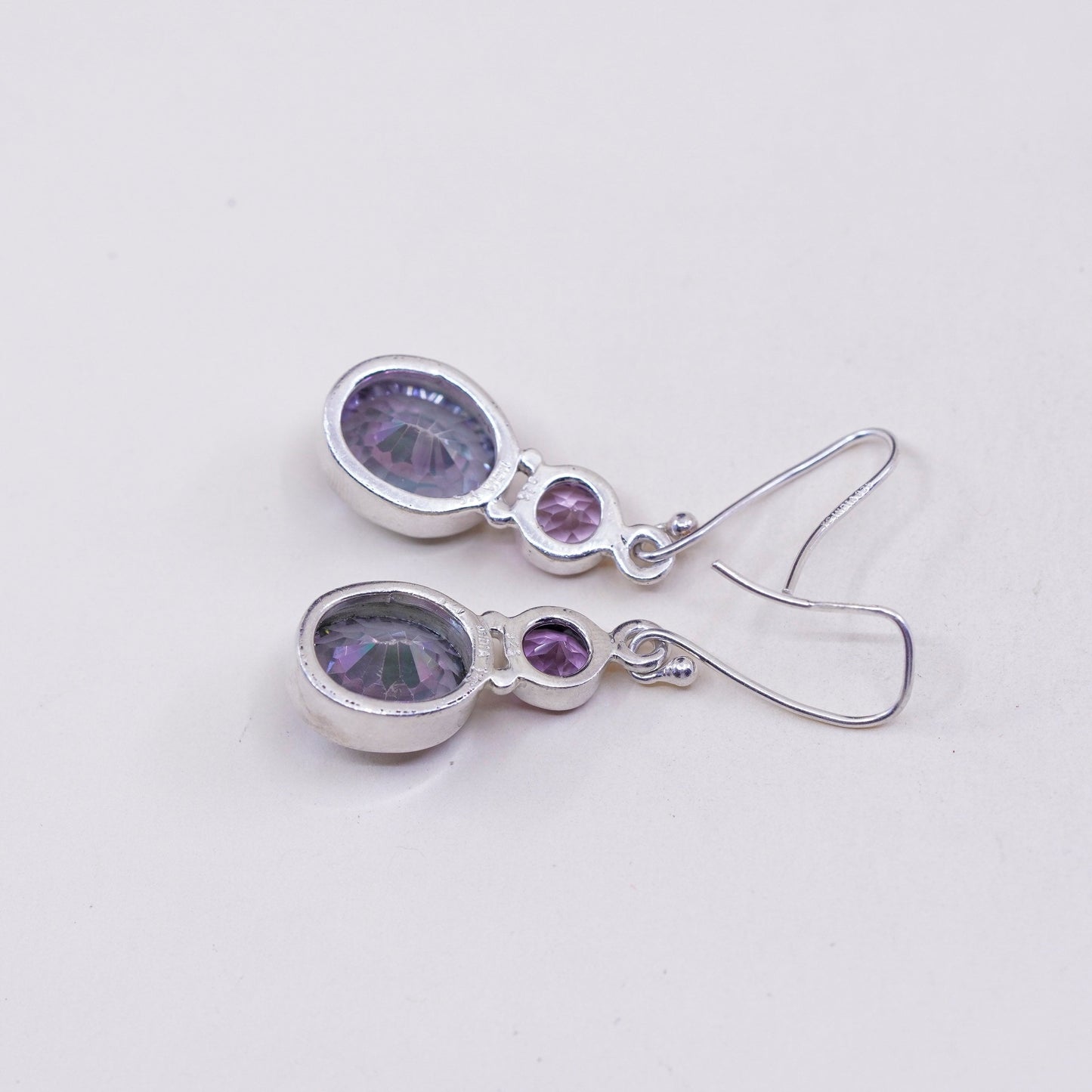 Vintage sterling 925 silver handmade earrings with rainbow topaz drops