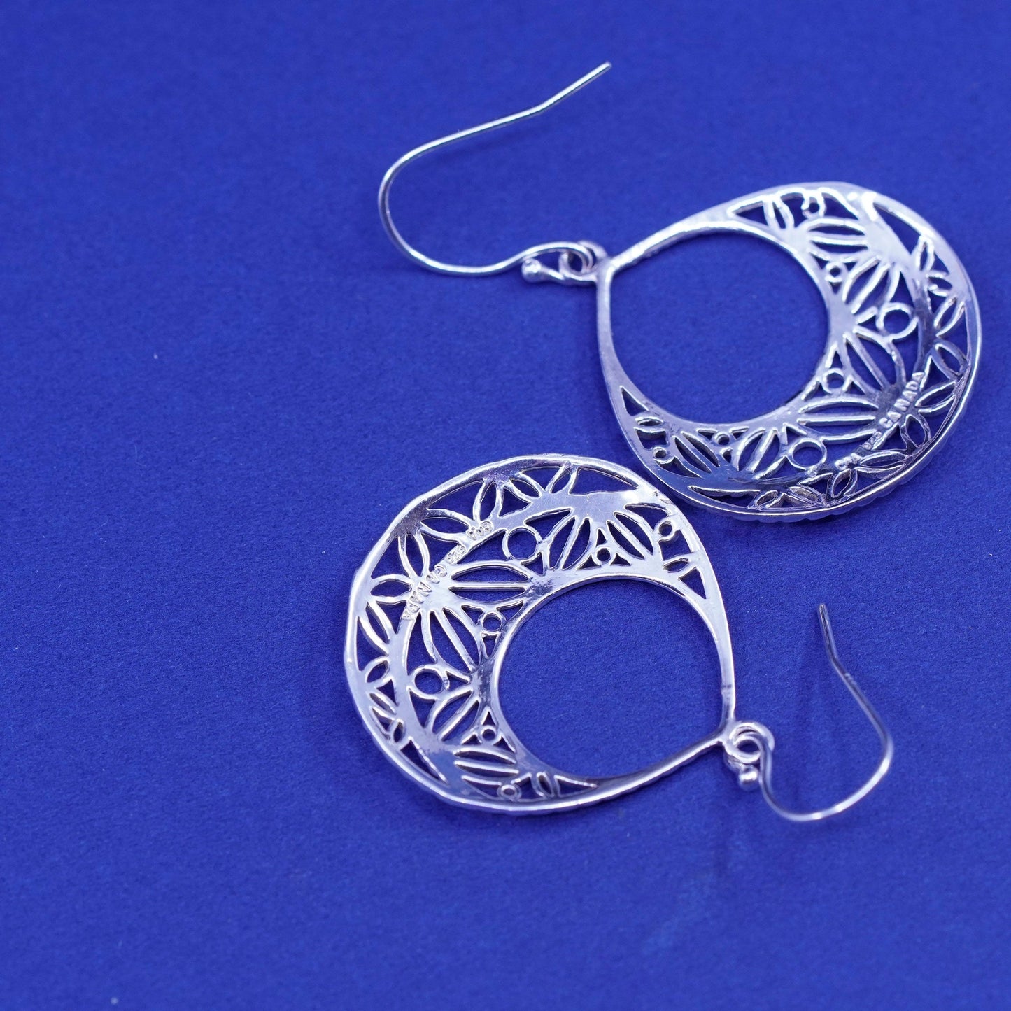 Vintage Canada Sterling silver handmade earrings, filigree 925 teardrop