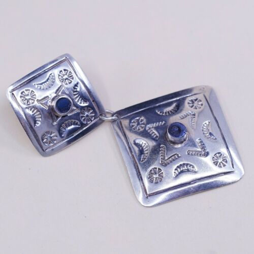Southwestern Mexico handmade Sterling 925 Silver Square earrings W/ Blue Onyx