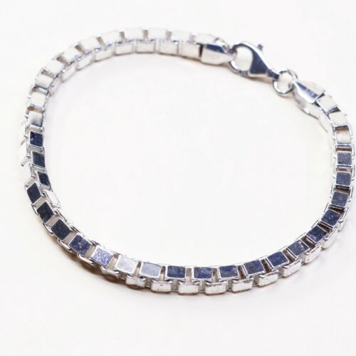 7.5”, 5mm, Vtg Sterling Silver bracelet, 925 Italy Solid Box chain, Stamped 925