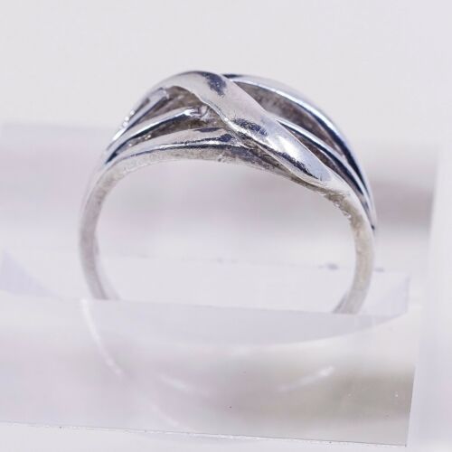 Sz 7.25, Vtg Sterling Silver Handmade Ring 925 Band Entwined Wavy, Stamped 925