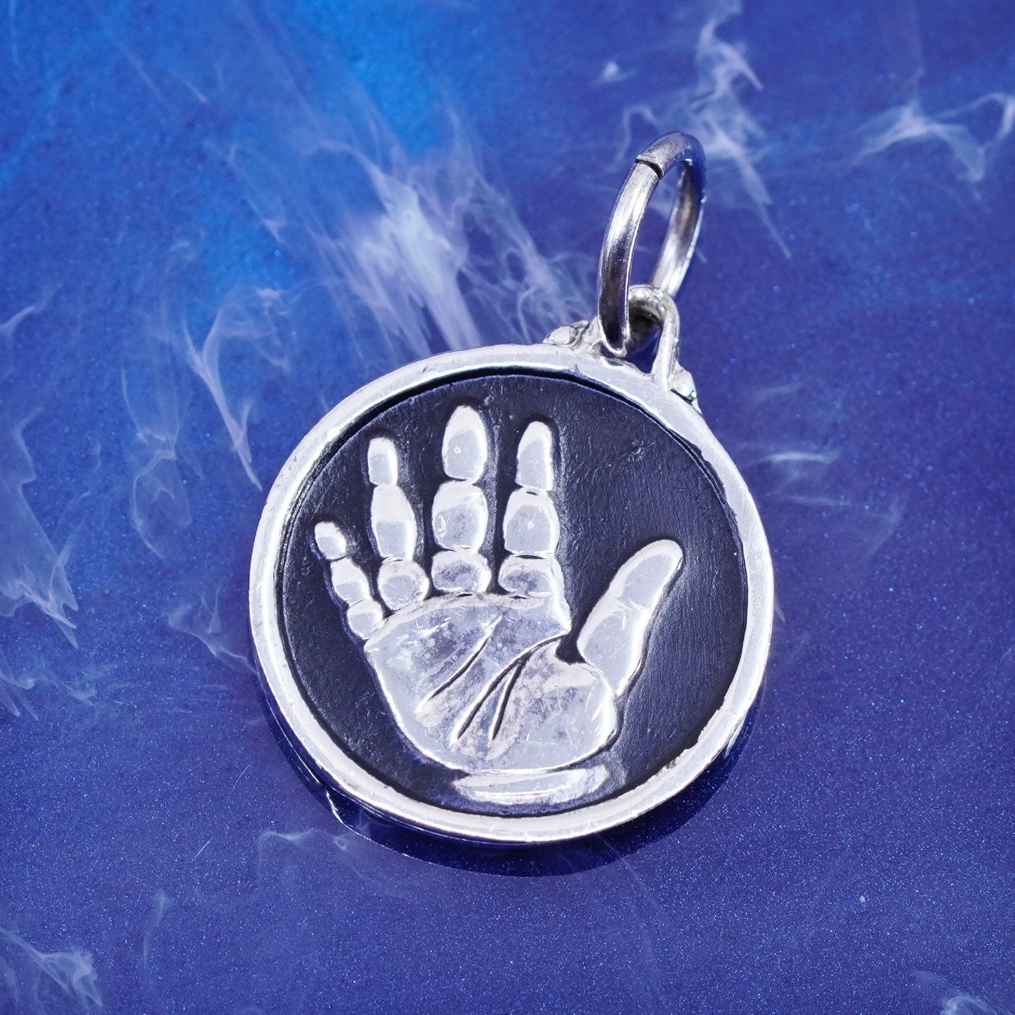 Vintage Sterling silver handmade pendant, 925 “grandmother” charm w/ baby hand