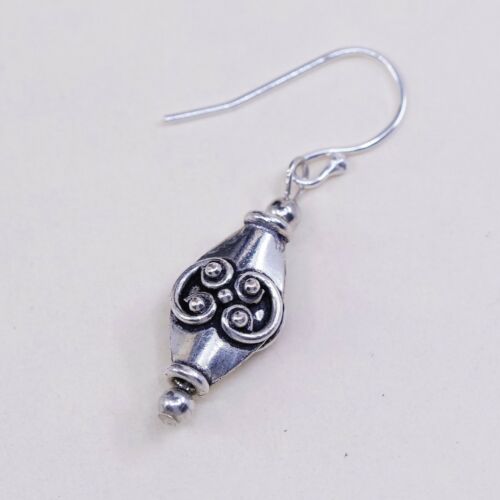 Vtg Sterling Silver Handmade Earrings, Bali Beads Dangles, Stamped 925 On Hooks