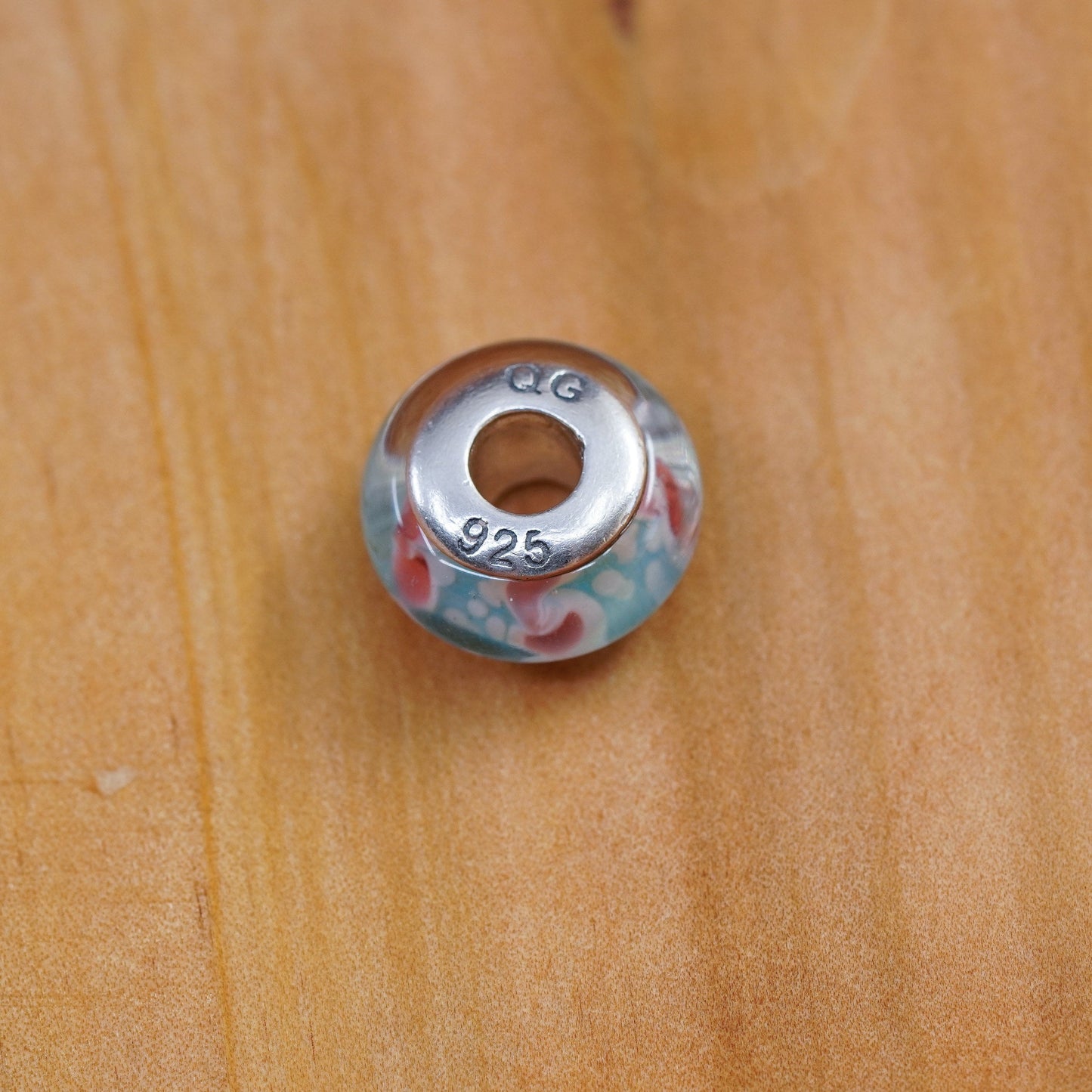 Vintage handmade blue Murano glass bead Sterling 925 silver charm