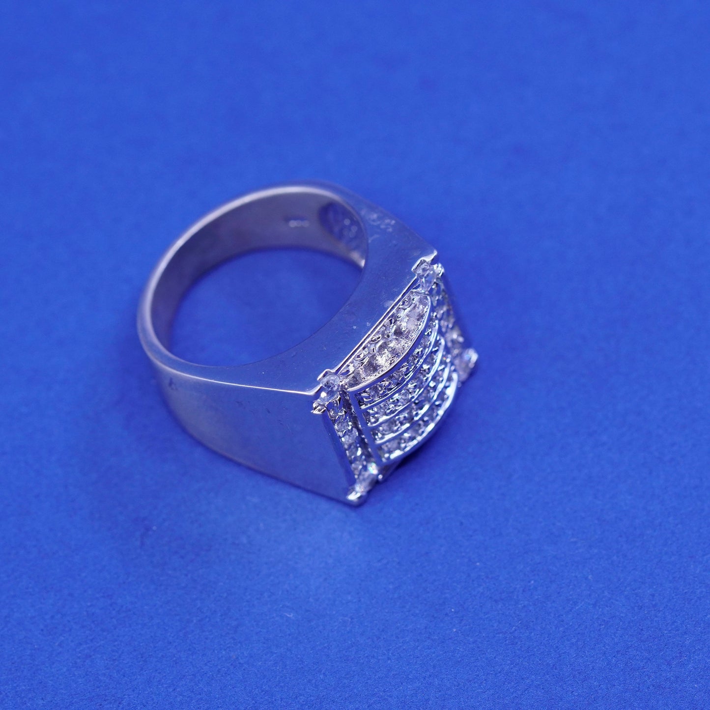 Size 12.25, vintage Sterling 925 silver ring w/ cluster crystal, statement ring