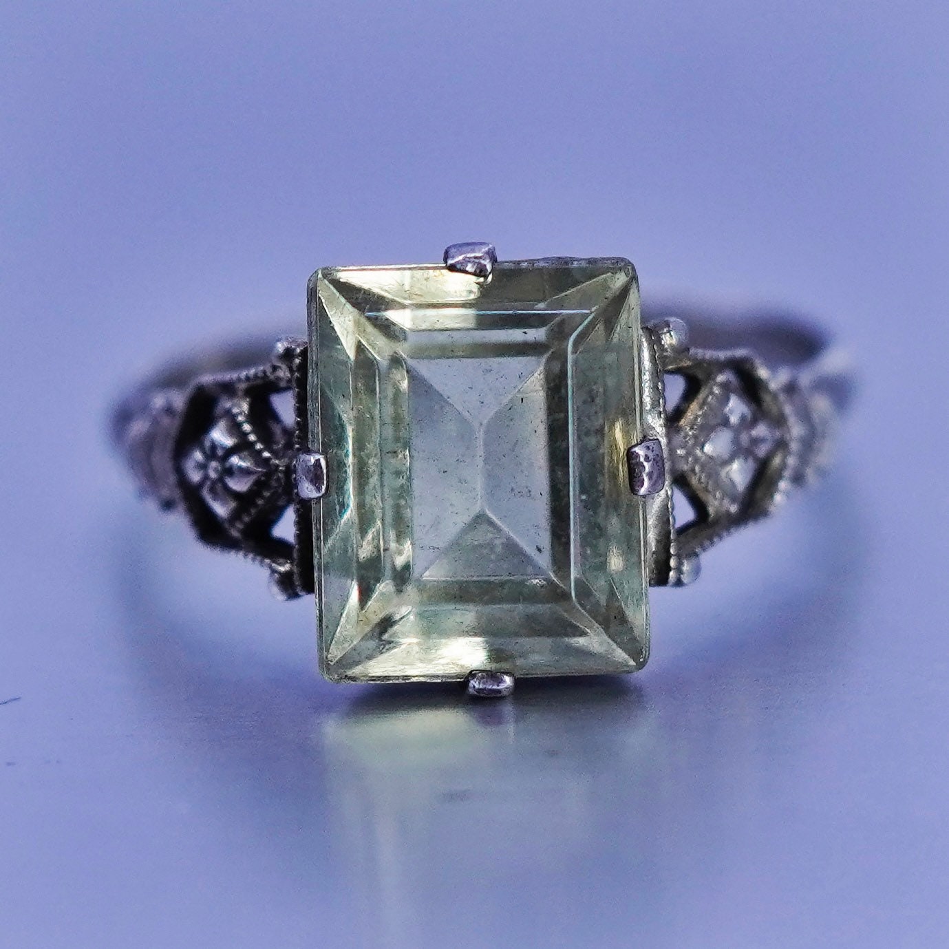 Size 7, vintage USA Sterling 925 silver handmade ring with citrine