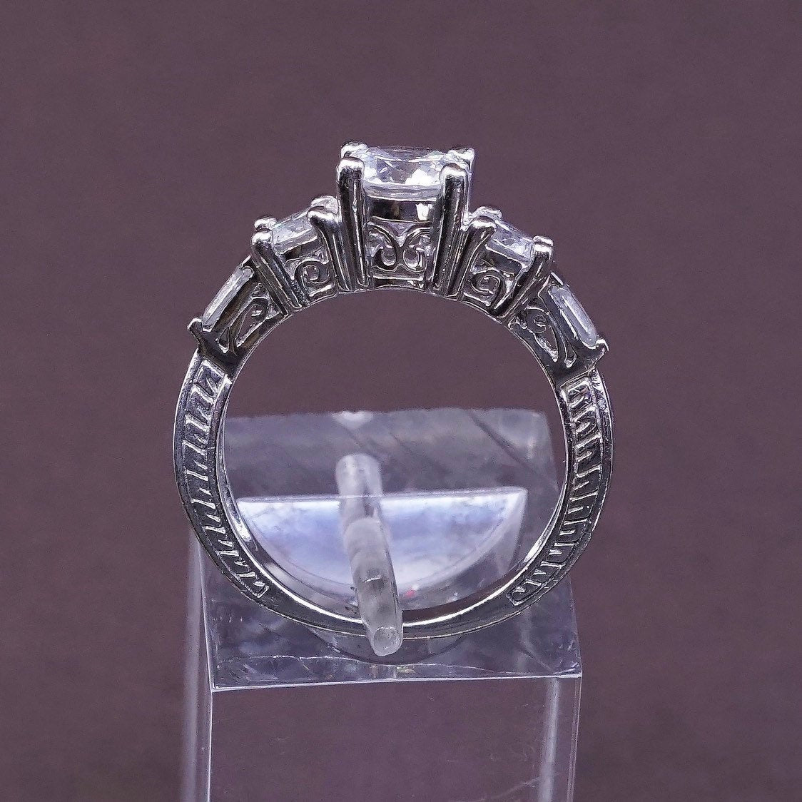 sz 6, vtg Sterling silver engagement ring, 925 w/ clear Swarovski crystal ring
