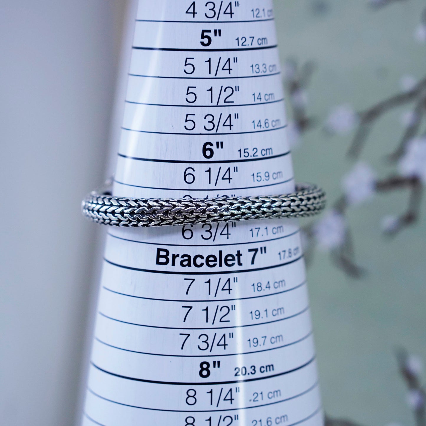 6.5”, Sterling silver bracelet, handmade 925 wheat cable cuff with cluster cz