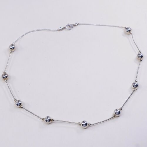 18”, Vtg Sterling silver handmade necklace, 925 Liquid Silver W/ Beads, Stamped
