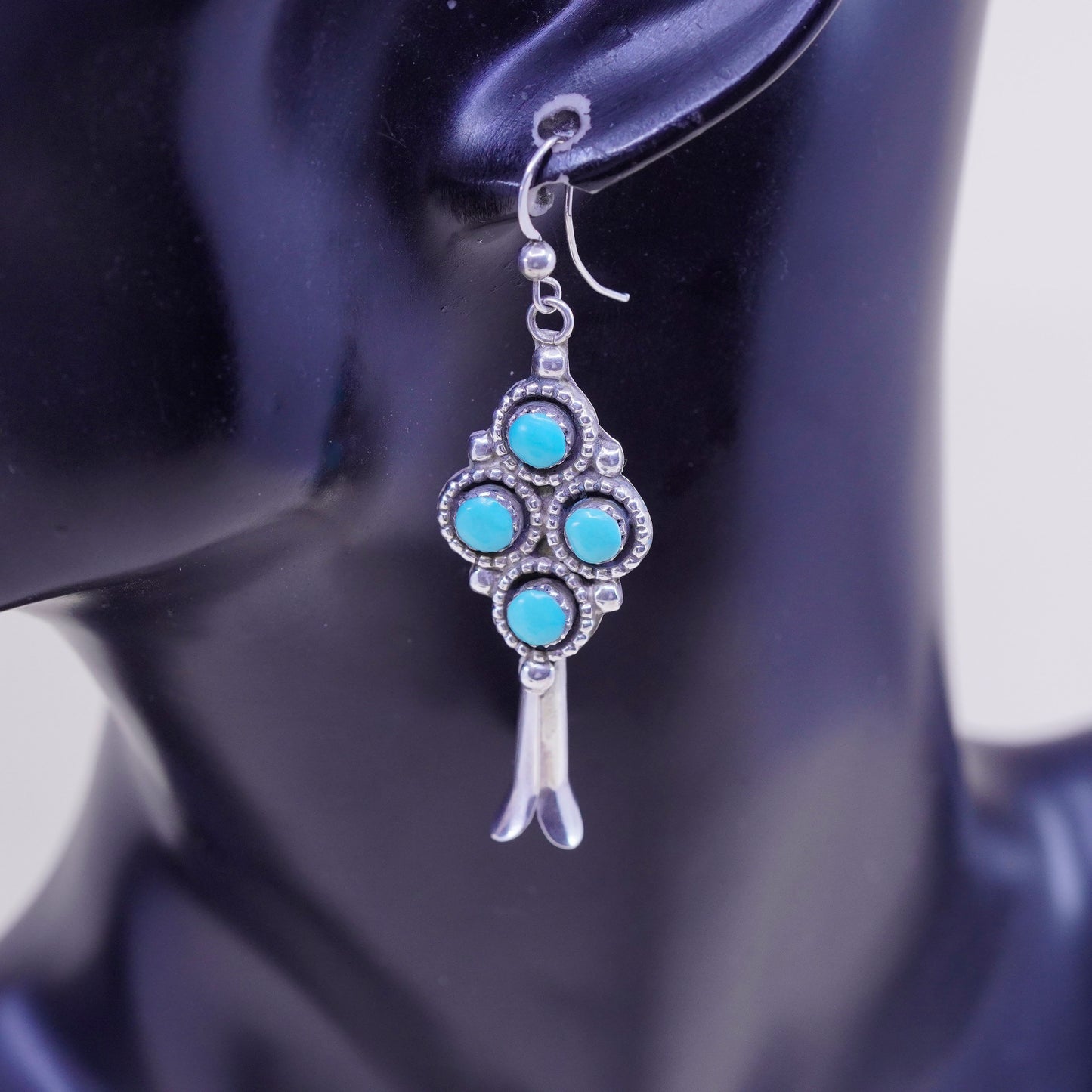 Native American Fredrick Chavez earrings. Navajo Sterling 925 dangles turquoise