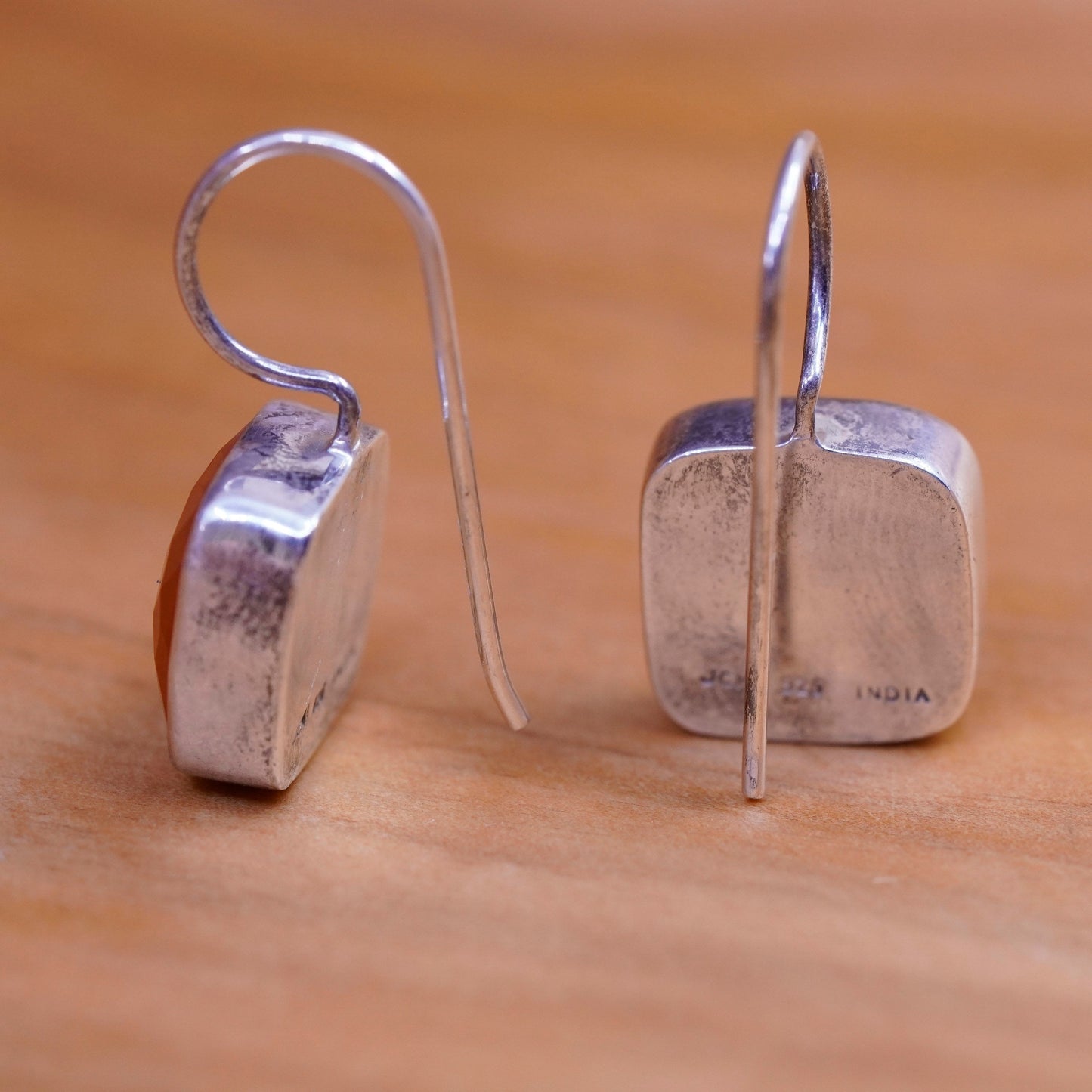 Vintage sterling 925 silver handmade earrings with carnelian