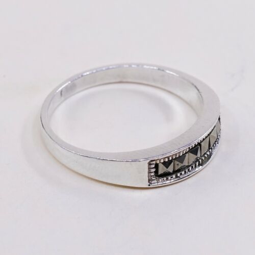 Size 8, Vtg Sterling Silver Handmade Ring, 925 Silver Band W/ Marcasite