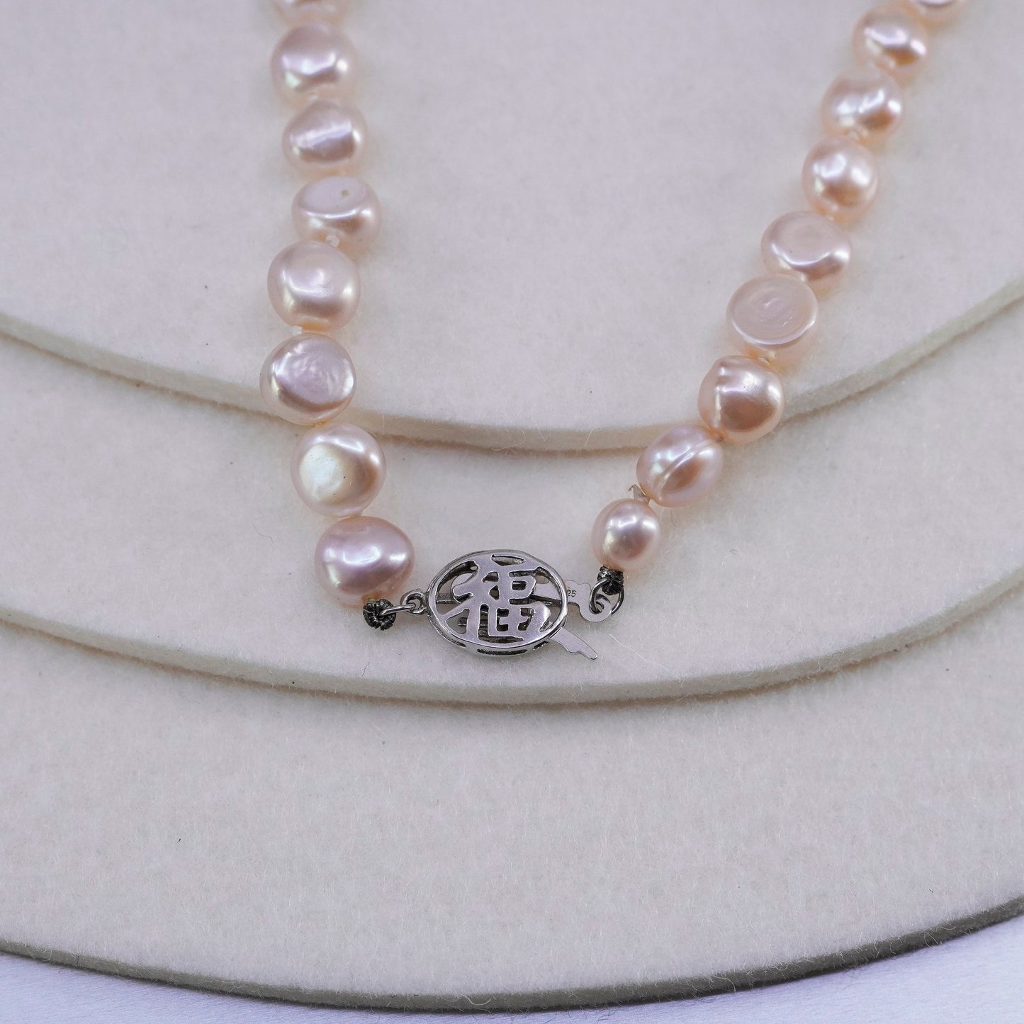 20”, freshwater pearl necklace Sterling 925 silver clasp “happiness longevity