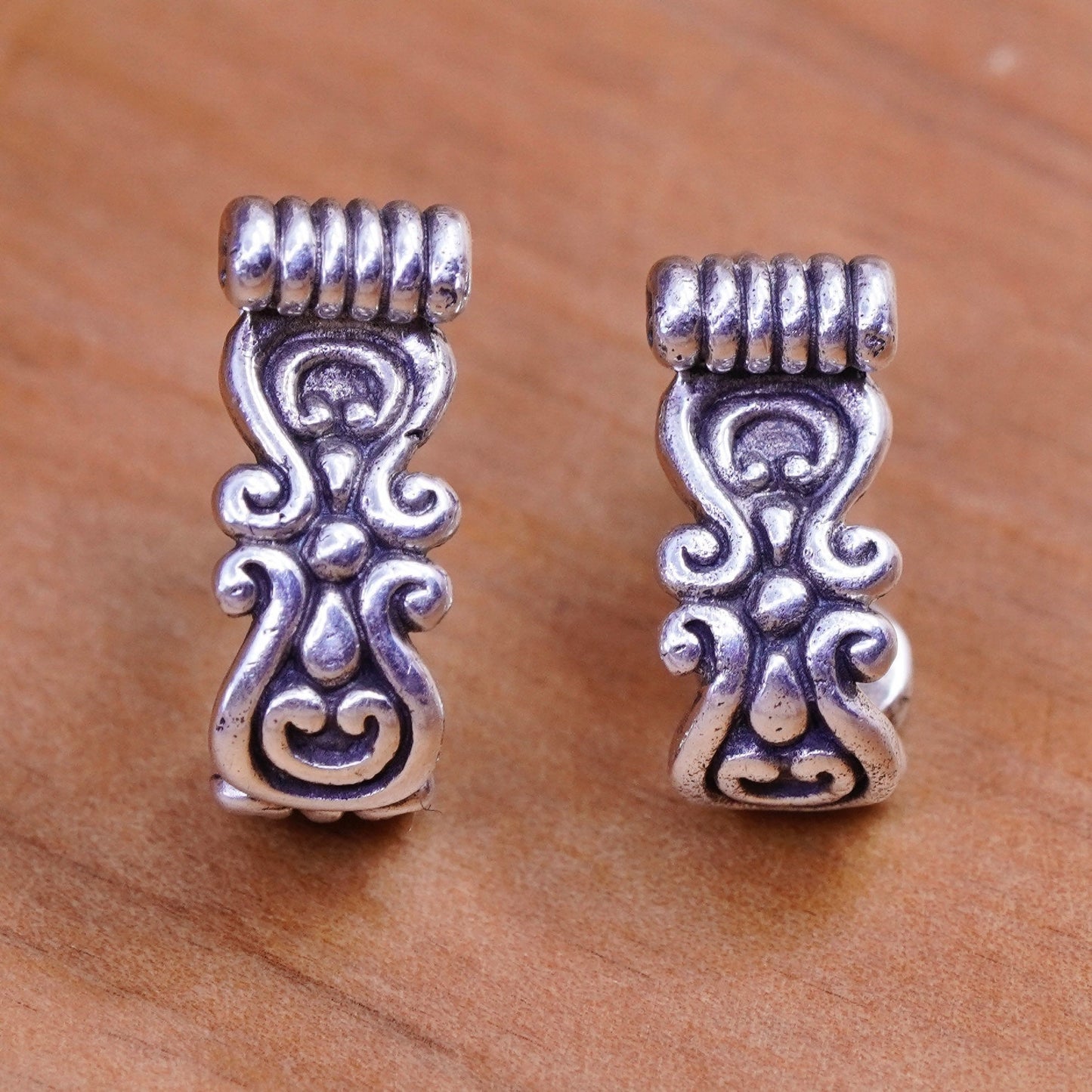 Vintage Sterling silver handmade earrings, 925 huggie, hoops studs