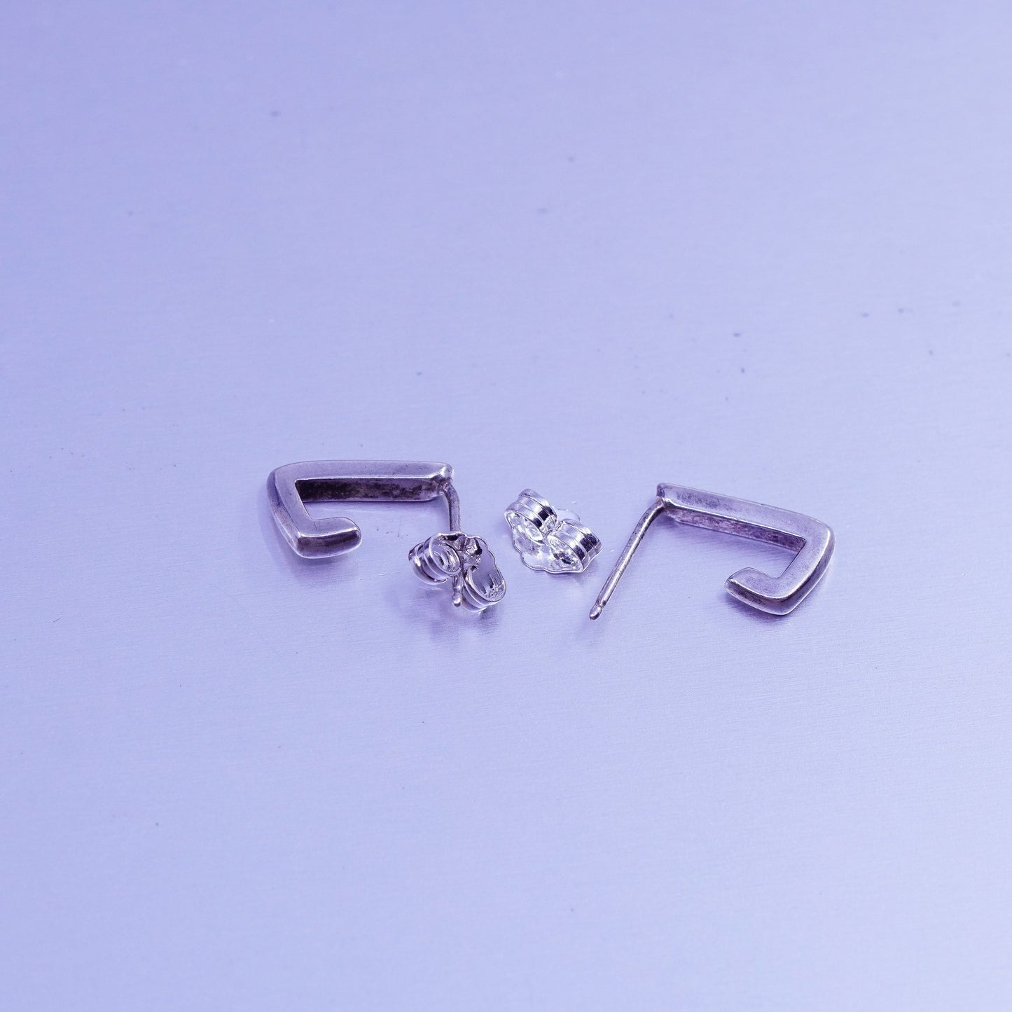 vintage Sterling silver handmade earrings, modern 925 huggie studs
