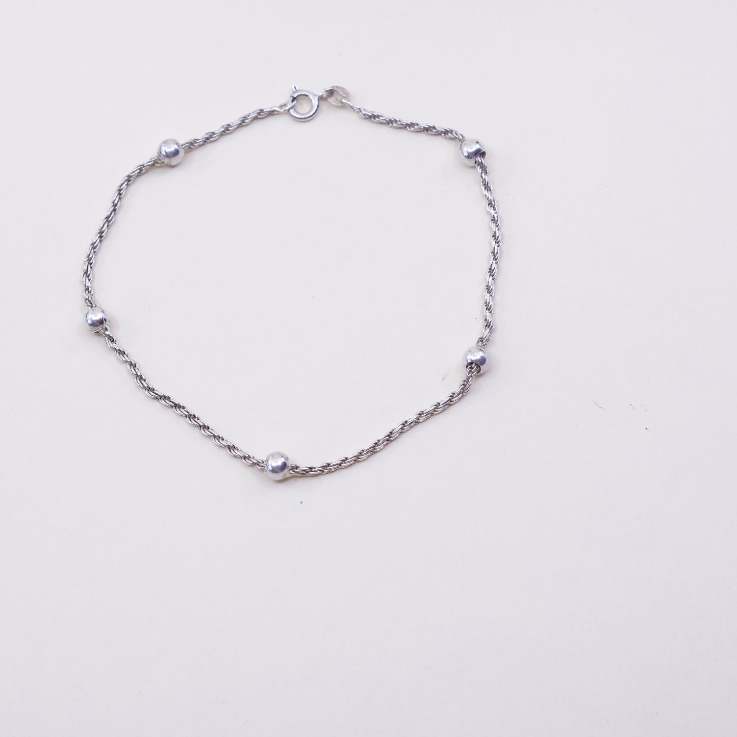 9”, sterling silver bracelet, Italy 925 rope ankle chain anklet with beads